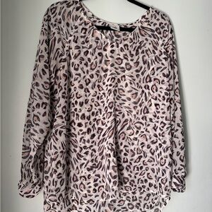 CAbi Glamour Animal Sheer V Neck Print Blouse, Size Medium
